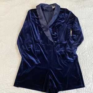Velvet Navy Blue Romper